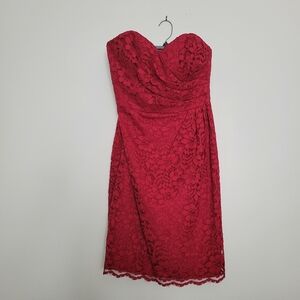 Davids Bridal Apple Red Lace Cocktail Homecoming Wedding Guest Dress Size 8